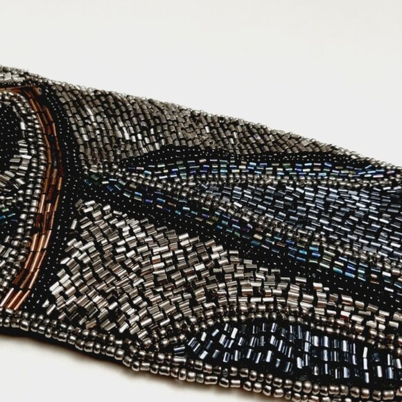 DEENA & OZZY Beaded Belt Intricate Design Seed Bead Boho Black Sz L - Picture 5 of 16